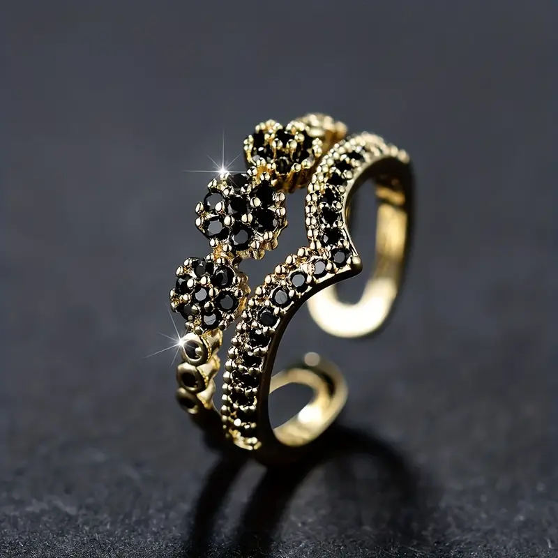 Bague couronne en zircon noir vintage