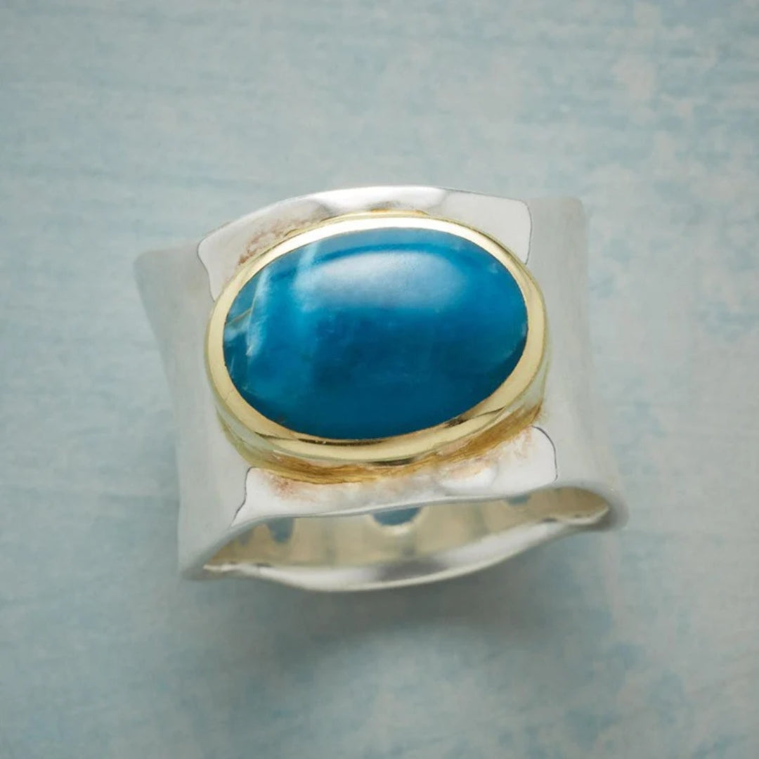 Bague en argent sterling avec pierre ovale bleue vintage