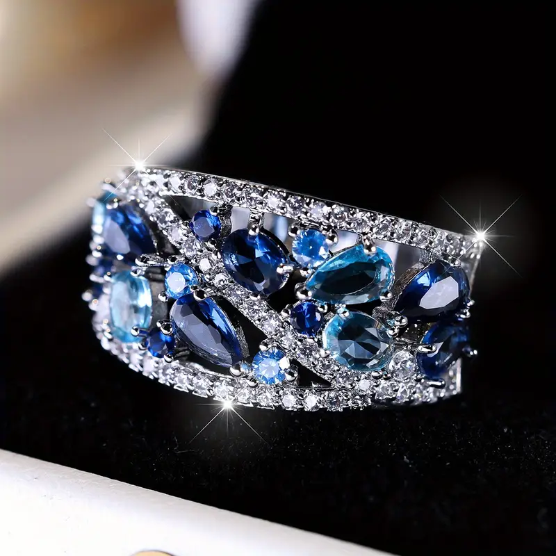 Bague en argent vintage bleue scintillante