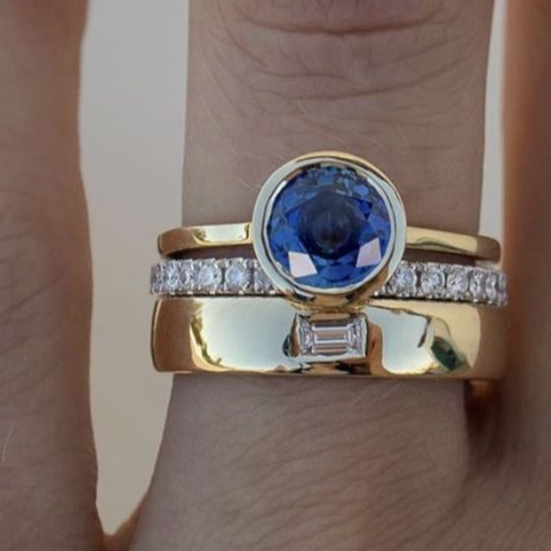 Ensemble de bagues élégantes en zirconium bleu vintage