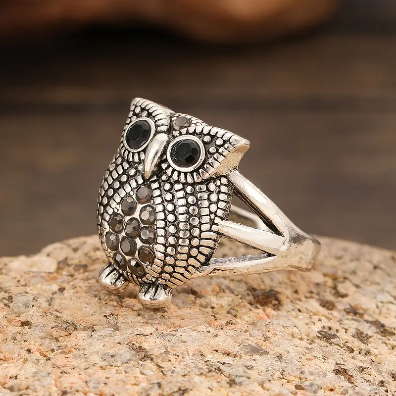 Bague de Chouette Argentée Vintage