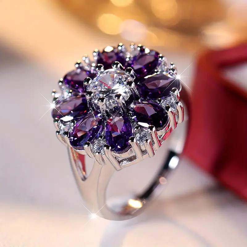 Bague en argent sterling violet vintage et marguerite