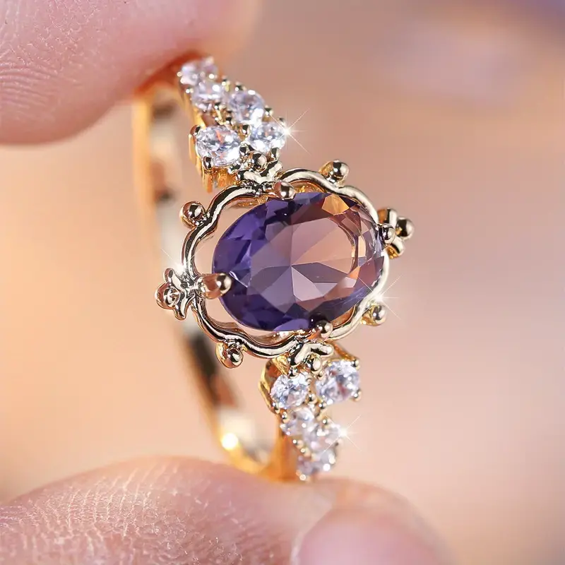 bague violette brillante en or