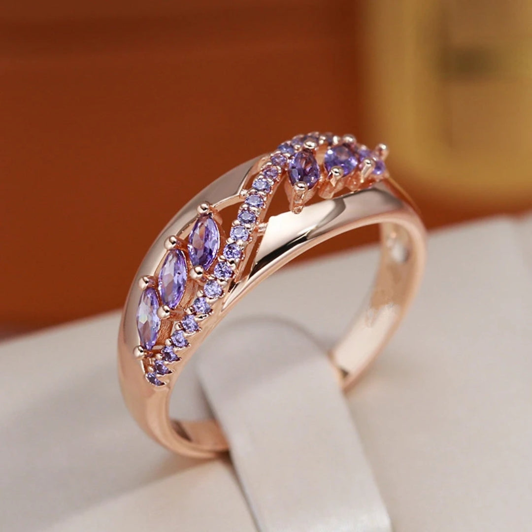 Bague en cristal Violet Hollow en or