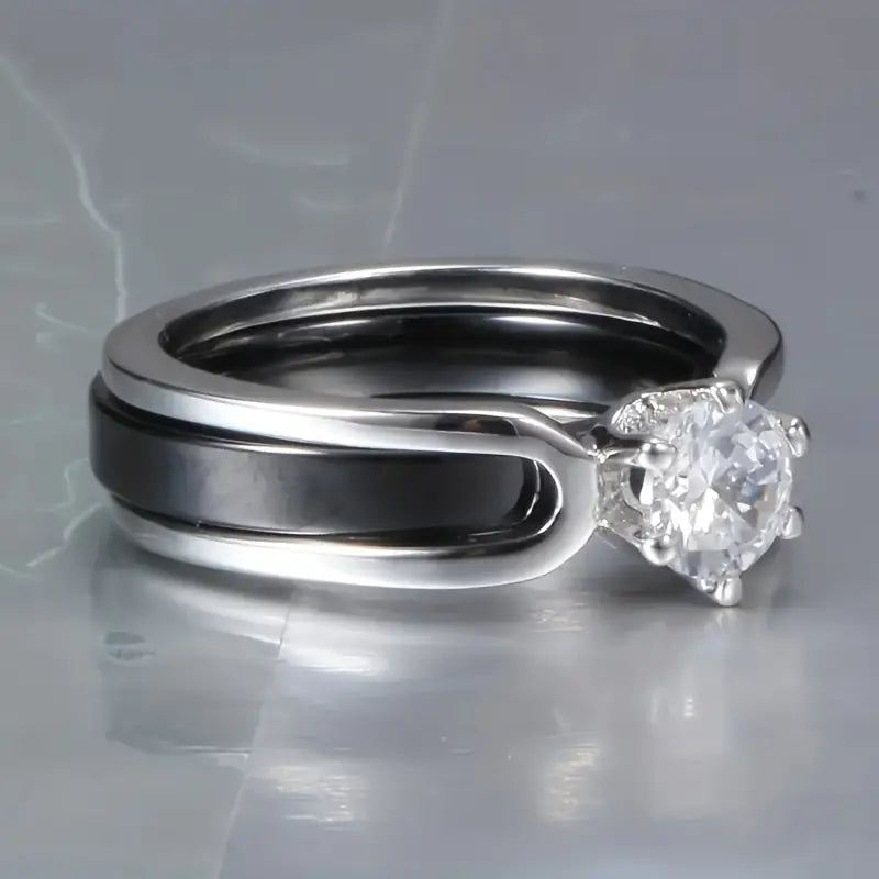 Bague Vintage en Zirconium Noire et Argentée