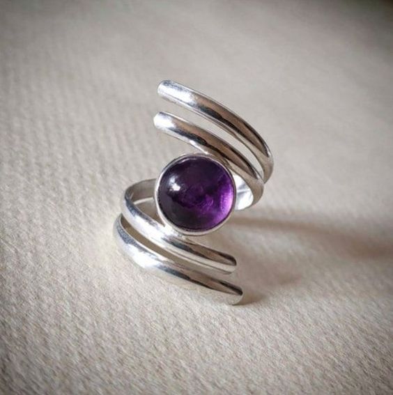 Bague en Argent Spirale Vintage en Cristal Violet