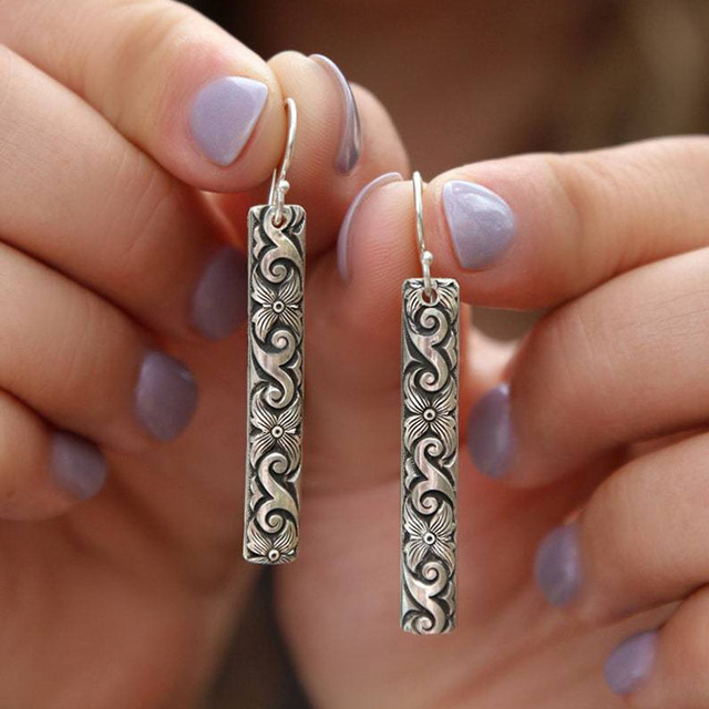 Boucles d'oreilles rectangulaires Boho en argent sterling