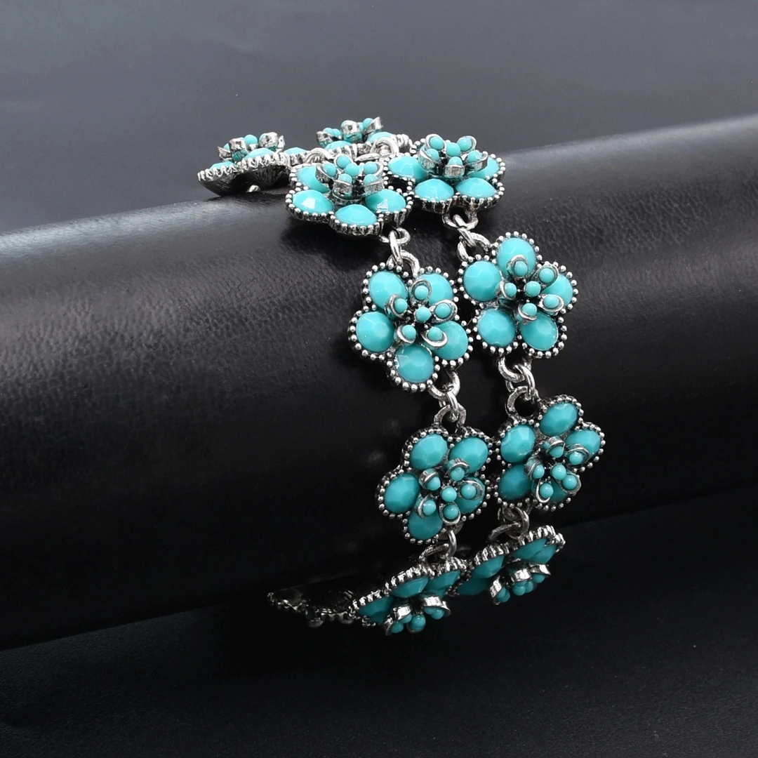 Bracelet Vintage à Fleur en Turquoise