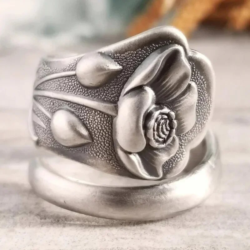 Bague Vintage en Argent avec Rose