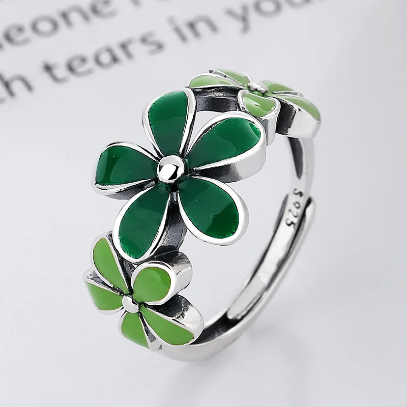 Bague fleurs vertes vintage
