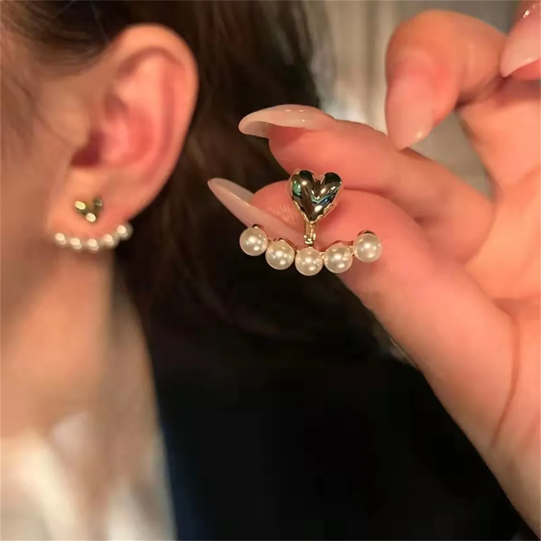 Boucles d'oreilles en perles en forme de cœur vert élégantes
