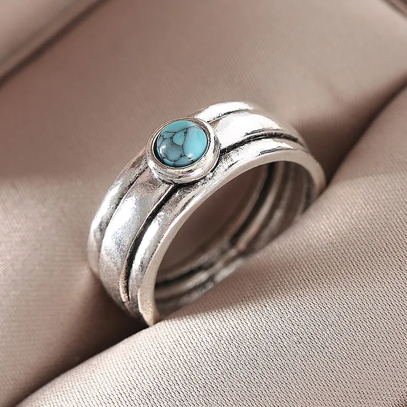 Bague en pierre incrustée de turquoise vintage