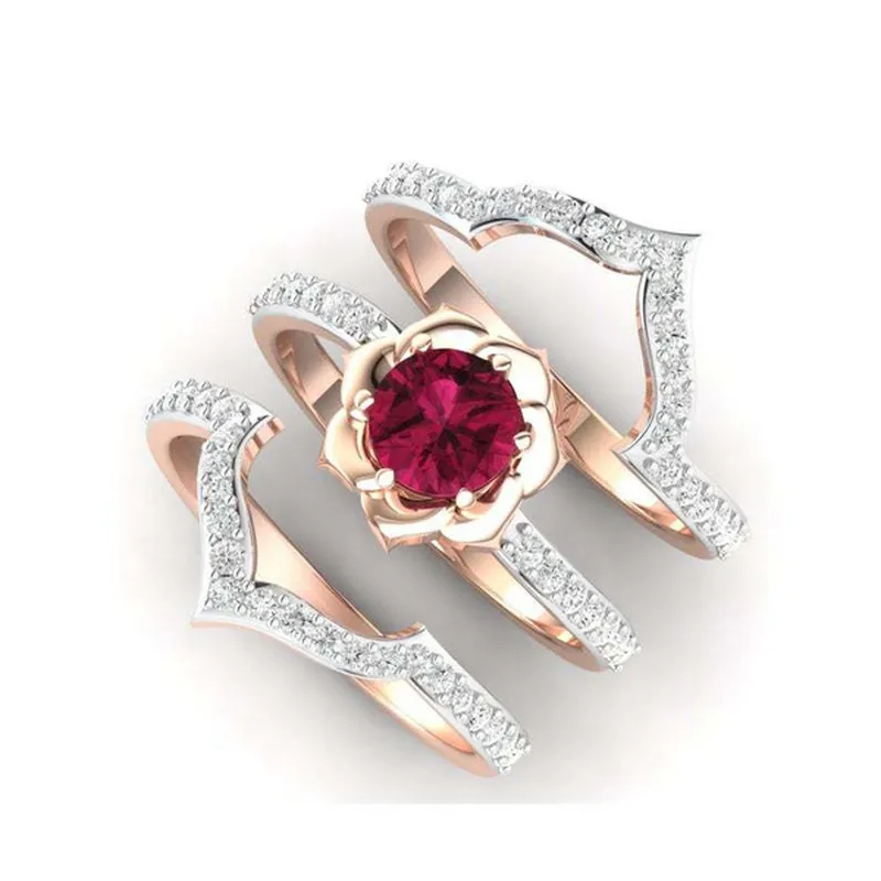 Ensemble de bagues en cristal rouge vintage