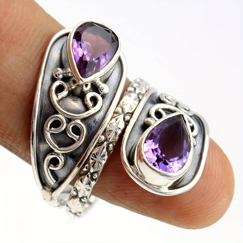 Bague en spirale en cristal violet vintage