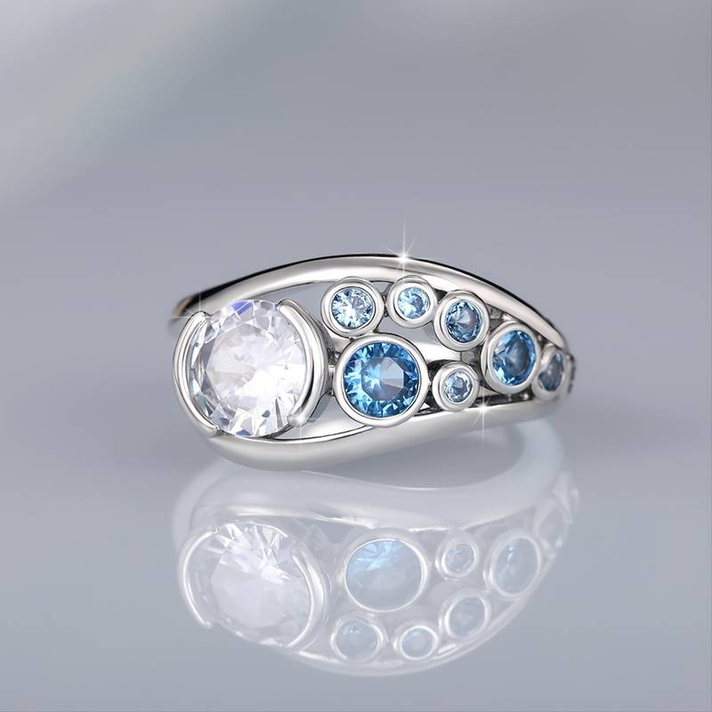 Bague vintage en argent et zirconia bleue
