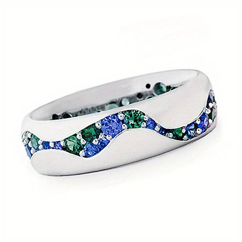 Bague en argent incrustée de zirconium vintage bleue et verte