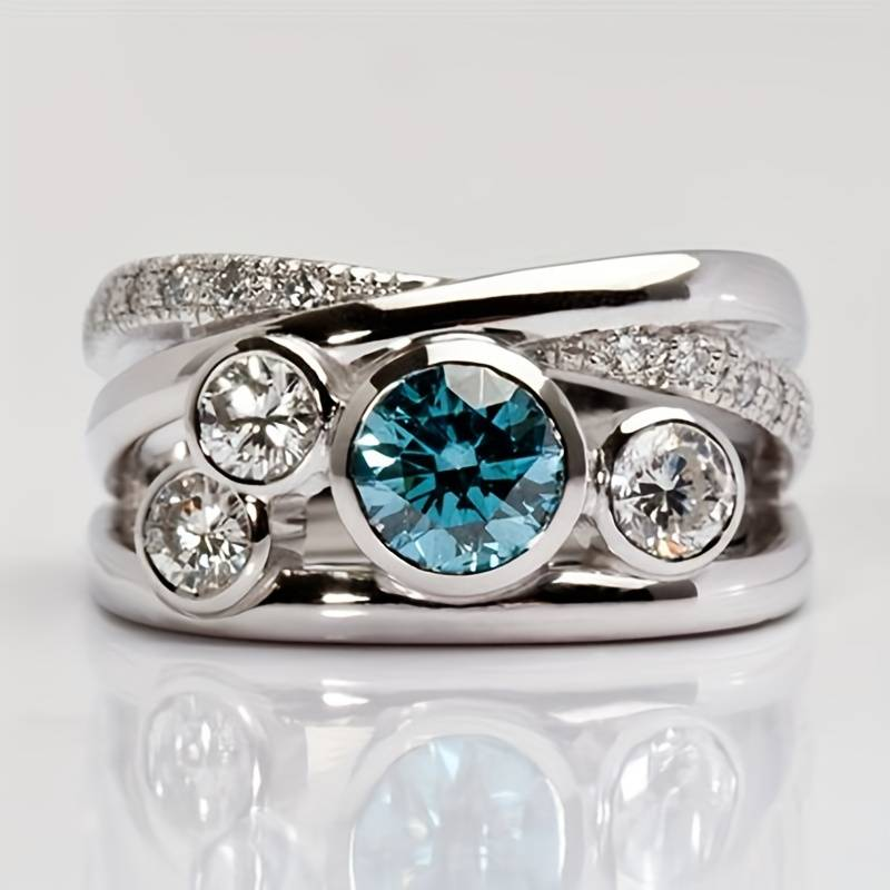 Bague vintage en argent et zirconium bleu