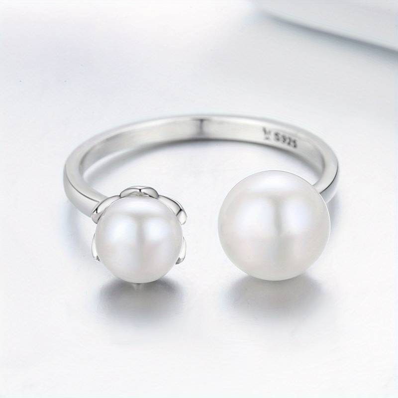 Bague Ouverte en Perle et Argent Vintage