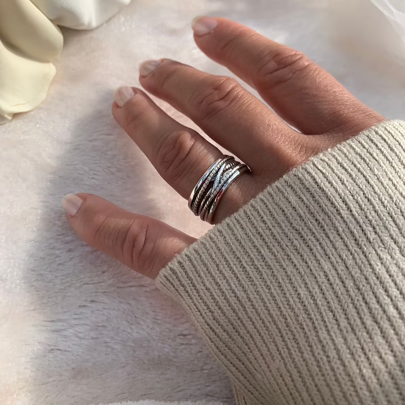 Bague en argent vintage à plusieurs couches