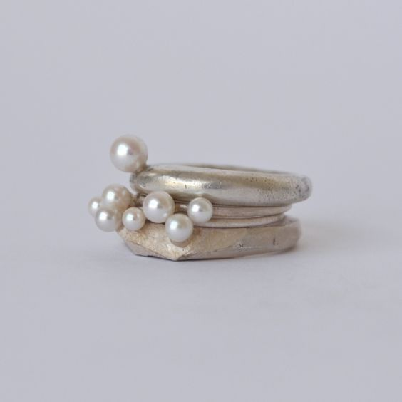 Bague en argent vintage et perles