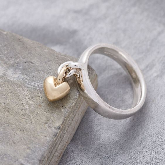 Bagues en Argent avec Cœurs Pendants Vintage