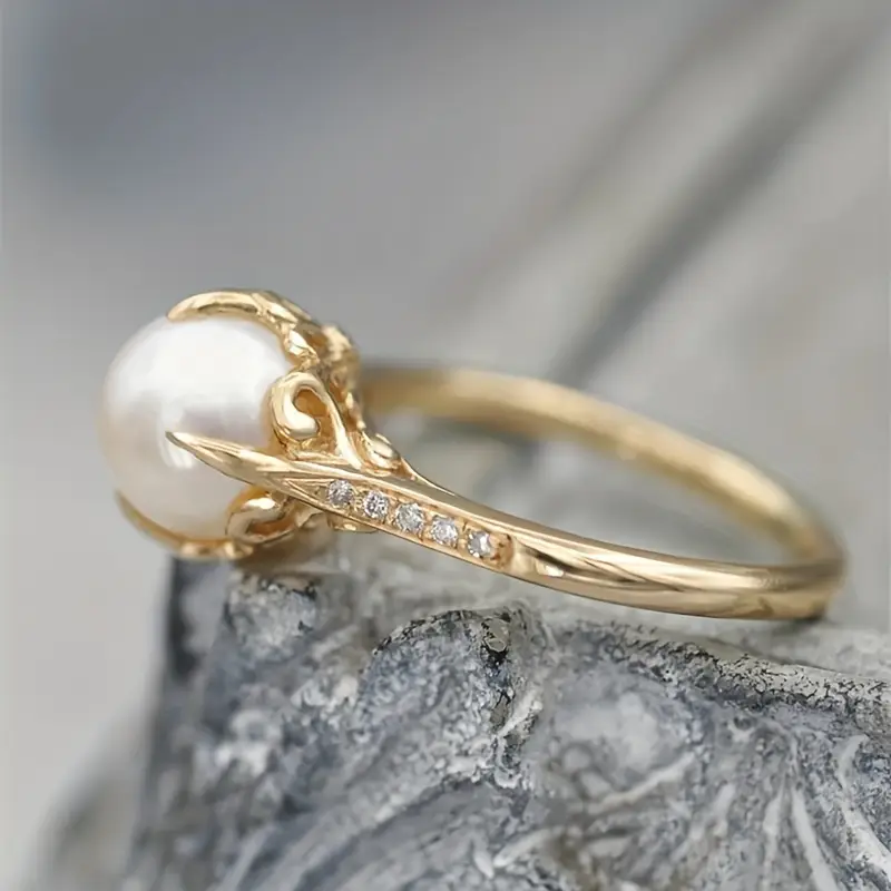 Bague en zirconium or perle