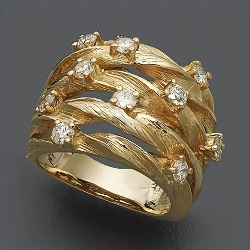 Bague en Zirconium Doré à Plusieurs Couches