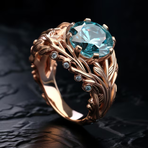 Bague en zircone bleue avec Rose