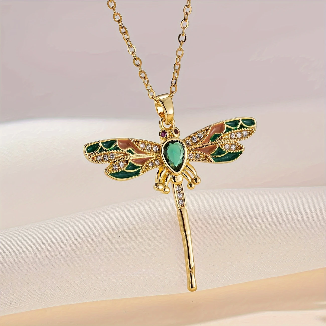Collier Dragonfly Vert Fluo Or Lumineux