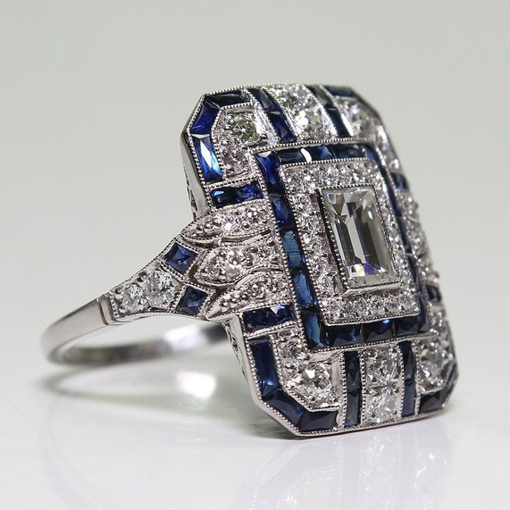 Bague Vintage Bleue Brillante en Argent
