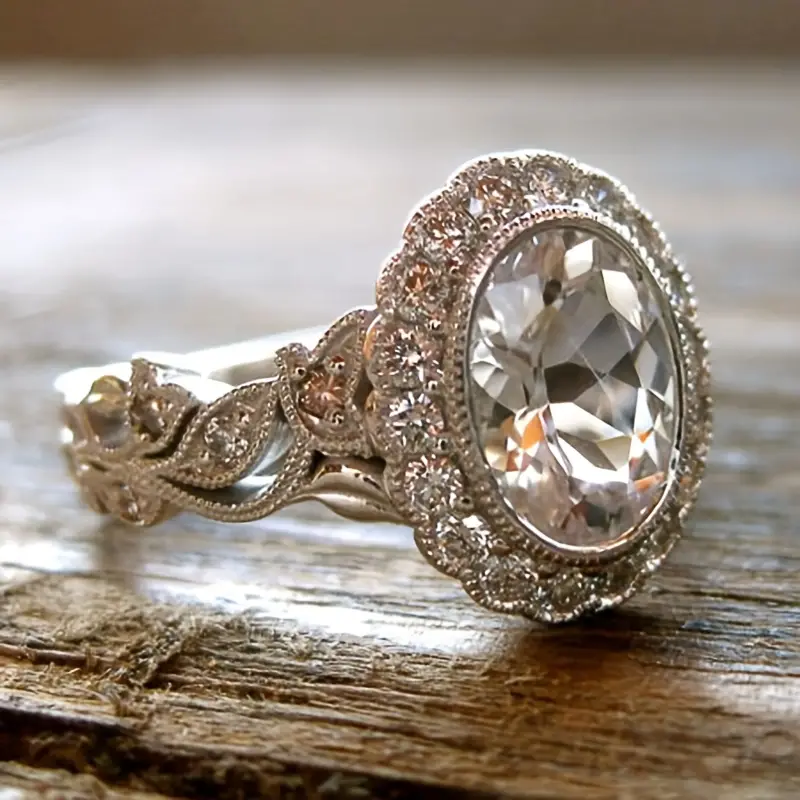 Bague brillante en verre incrusté vintage