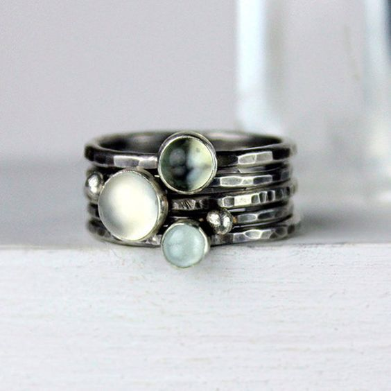 Bague en argent avec pierres de lune vintage