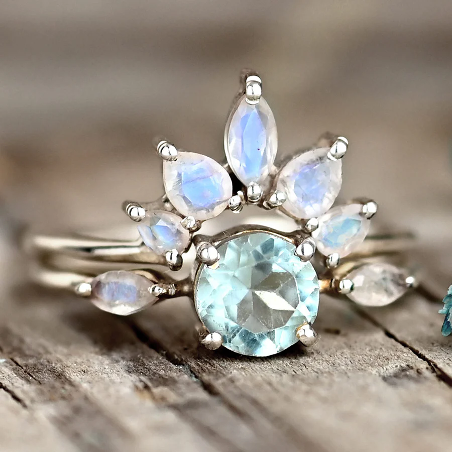 Bague en Cristal de Pierre de Lune Vintage