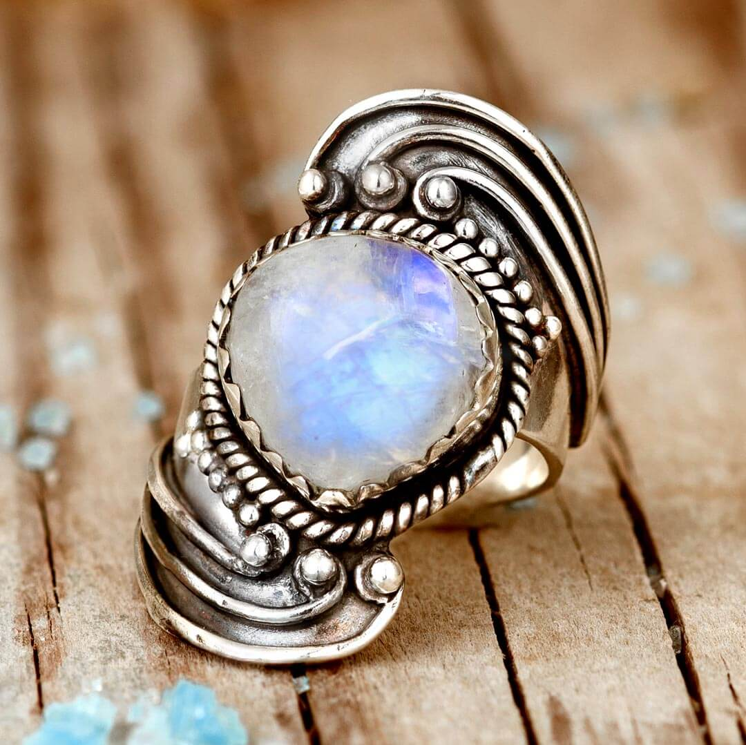 Bague en spirale en pierre de lune vintage
