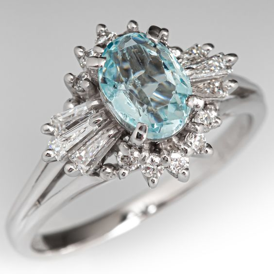 Bague en cristal bleu vintage plaqué argent