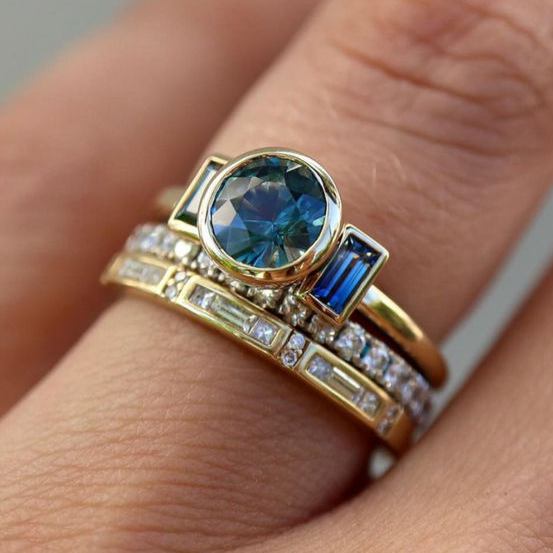 Ensemble de bagues élégantes vintage bleues