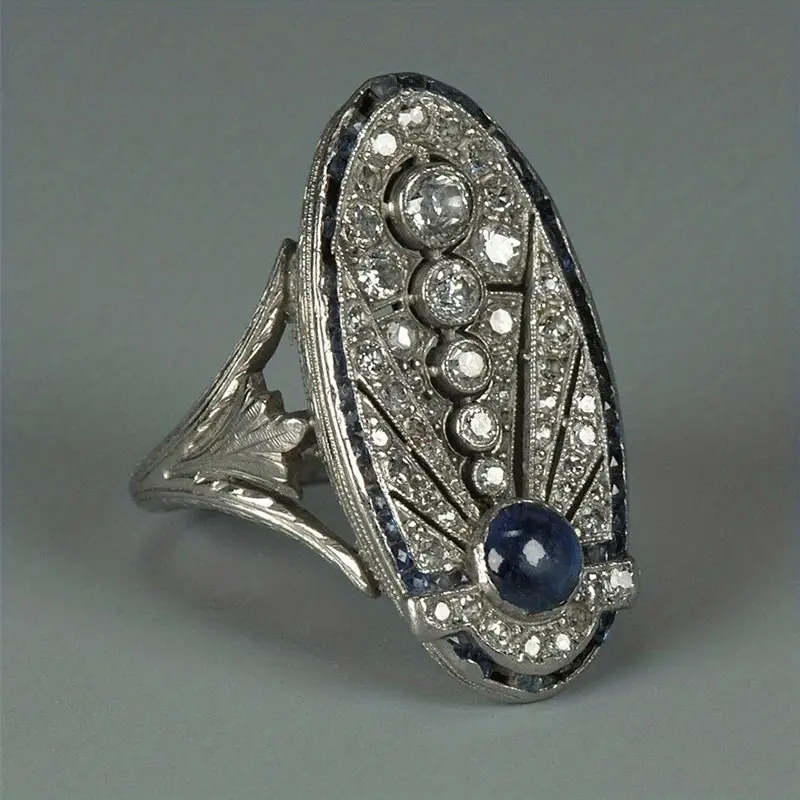 Bague brillante ovale en argent vintage
