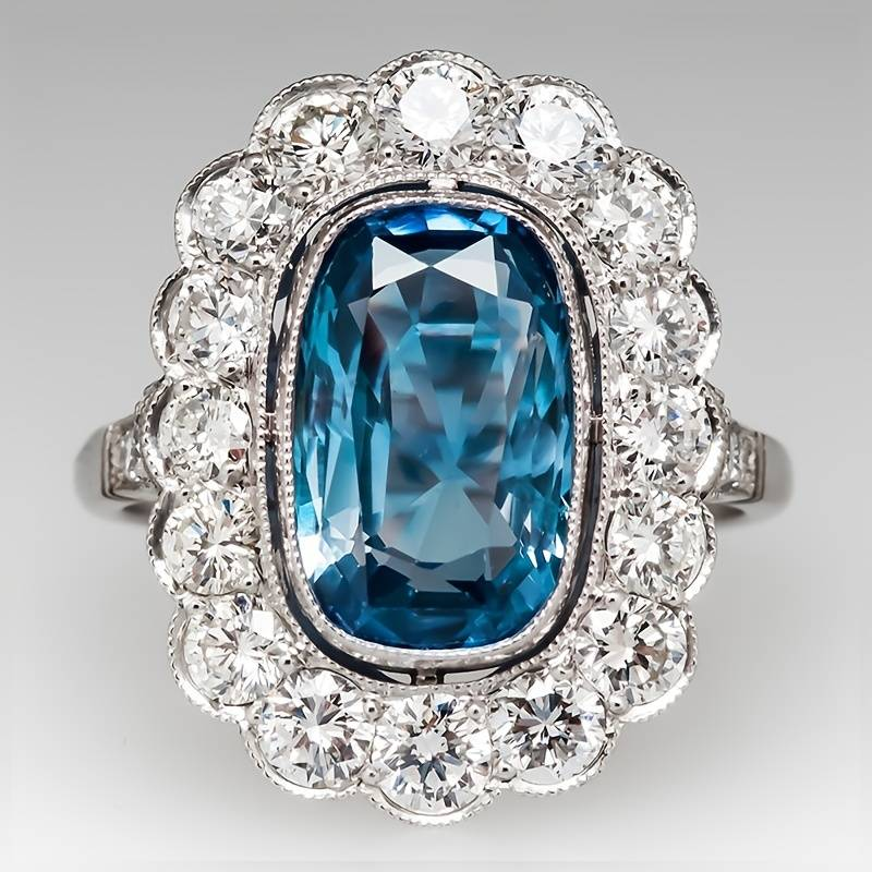 Bague en argent avec zirconia bleu vintage