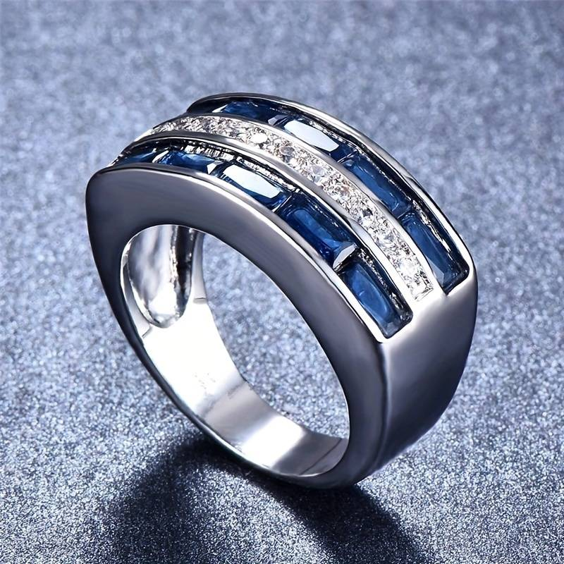 Bague en argent vintage en cristal bleu et zirconium