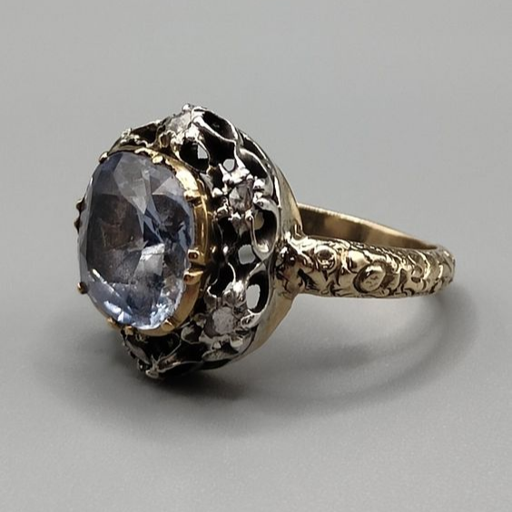 Bague ancienne en verre mosaïque or et argent