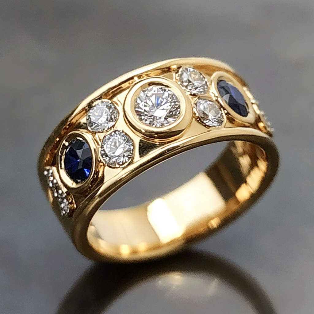 Bague en cristal vintage incrustée bleue et blanche