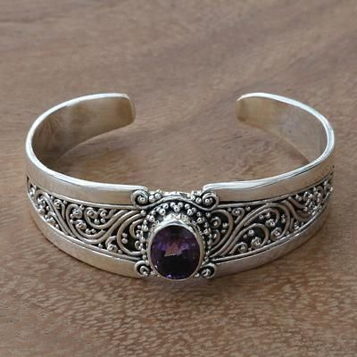 Bracelet Ouvert en Argent incrusté de Cristal Vintage