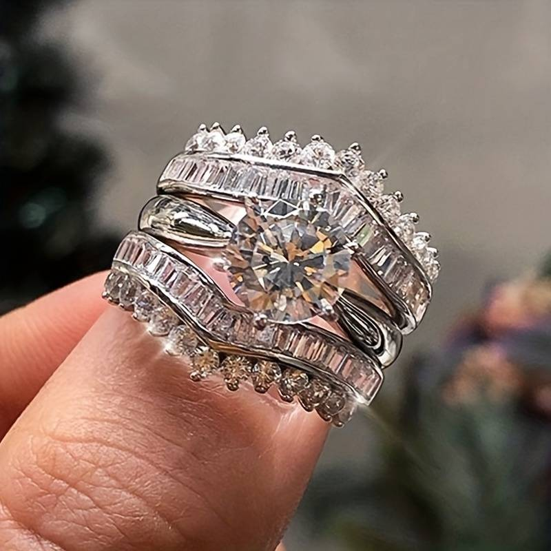 Bague Vintage en Argent Lumineux à Plusieurs Couches