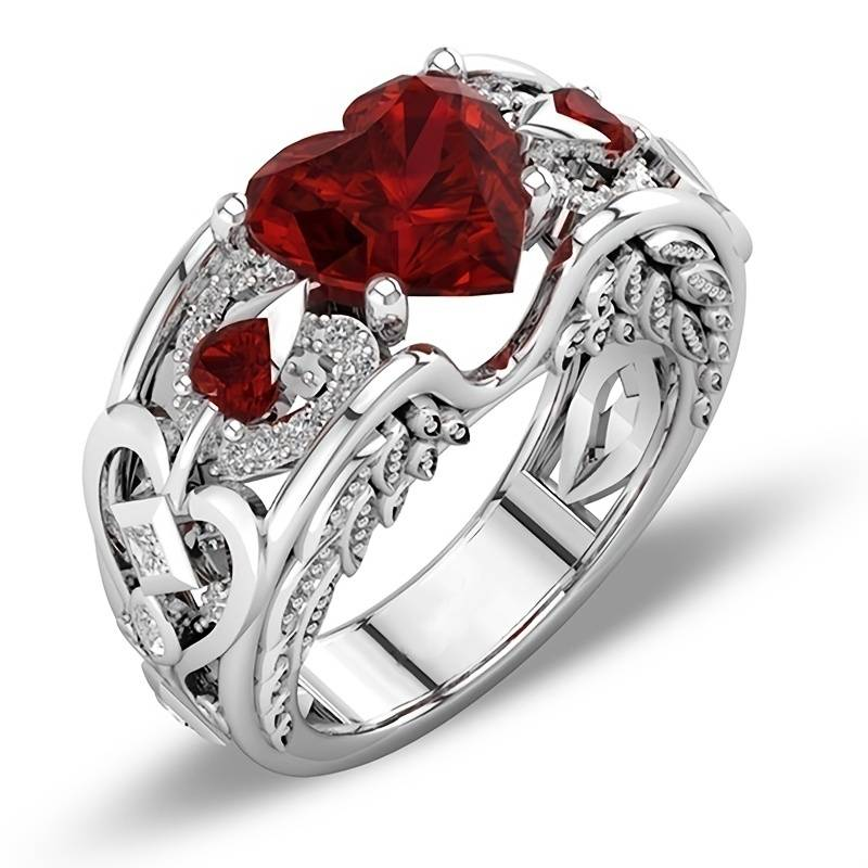 Bague en cristal rouge vintage argentée