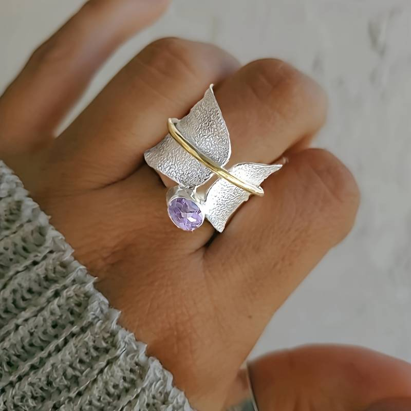 Bague Vintage en Argent et Zircone pourpre