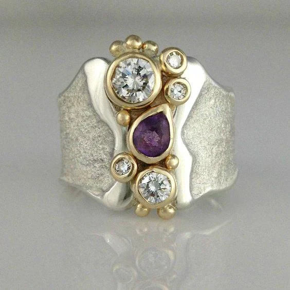 Bague en argent exotique vintage avec cristal