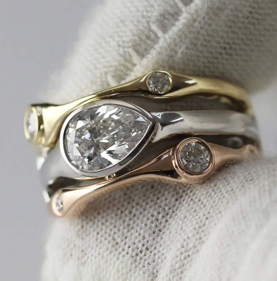 Bague en zirconium vintage à couches