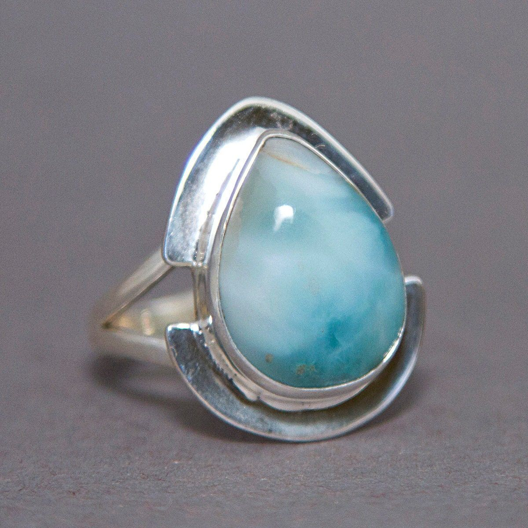 Bague à pendentif en opale bleue vintage