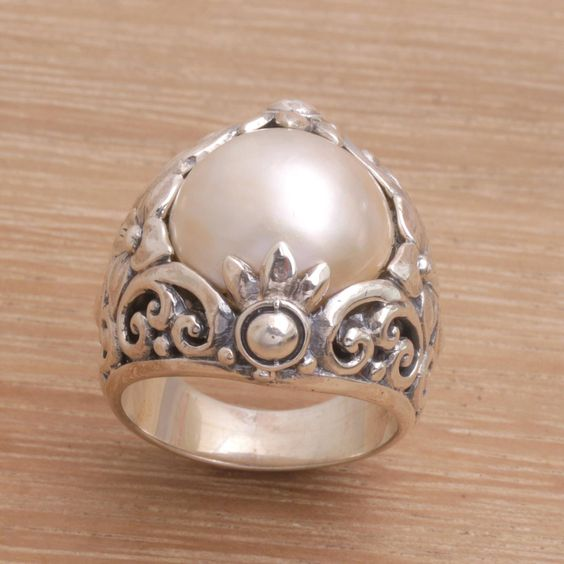 Bague en argent ronde en perles vintage