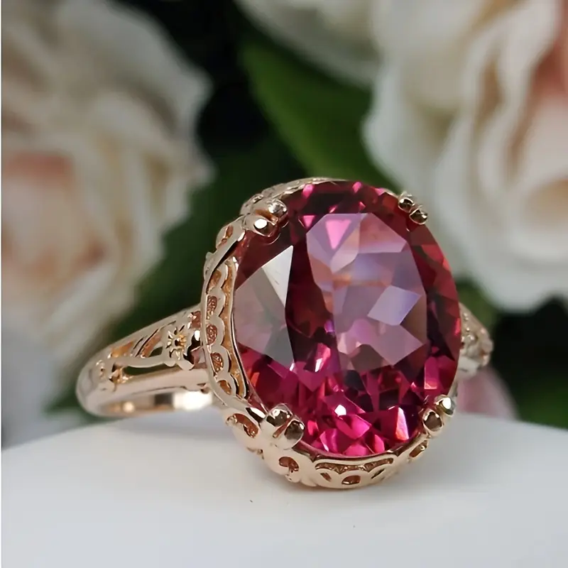 Bague en verre rond antique en grenat doré